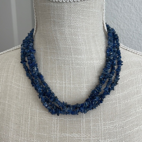 Nugget Beaded Blueish/Purple Four Strand Necklace with Gold-tone Hardware - Picture 1 of 4
